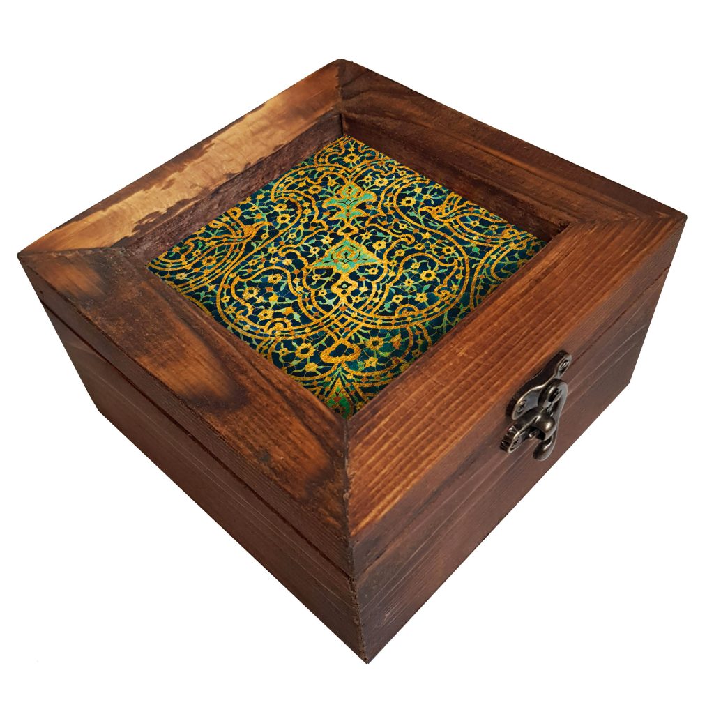 جعبه چوبی طرح کاشی سبز