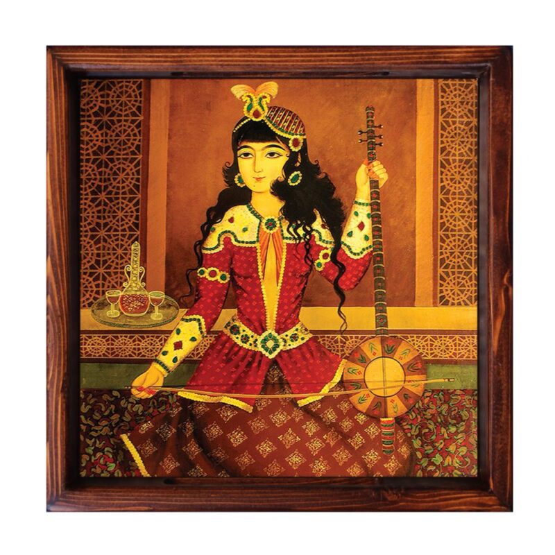 سینی چوبی طرح زن قاجار