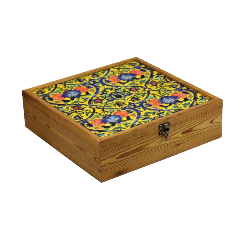 جعبه چوبی ترموود طرح کاشی هفت رنگ
