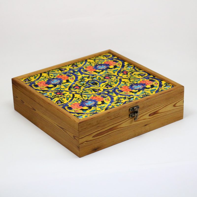 جعبه چوبی ترموود طرح کاشی هفت رنگ