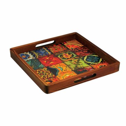 سینی چوبی طرح کاشی سایز 30*30  کد 2912